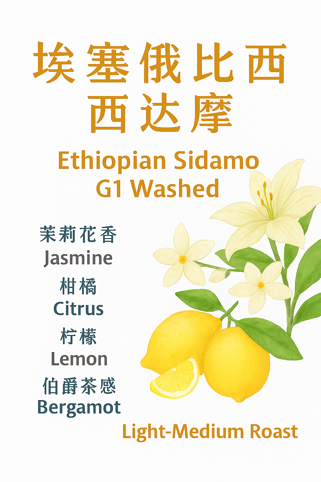 茉莉花香 · 西達摩之選 埃塞俄比亞 精品G1咖啡豆 中淺烘焙 74158 / 74110 水洗 Washed Jasmine & Citrus Brightness · Sidamo Selection